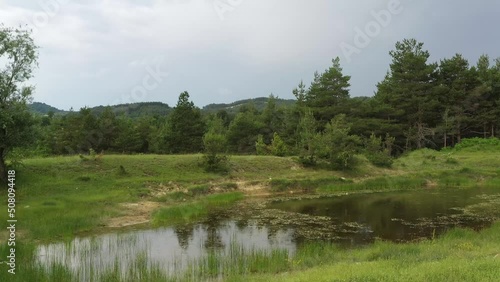 landscape with lake and rain drops