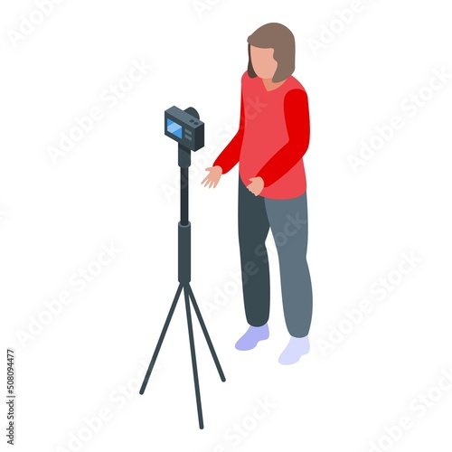 Camera vlogger icon isometric vector. Live stream. Social podcast