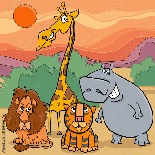 cartoon Safari wild animal characters group