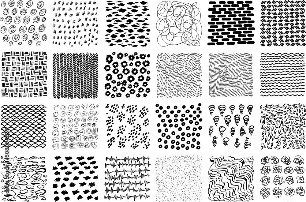 Hand-drawn abstract vector textures. Minimal graphic patterns in the form Hand-drawn abstract vector textures. Minimal graphic patterns in the form