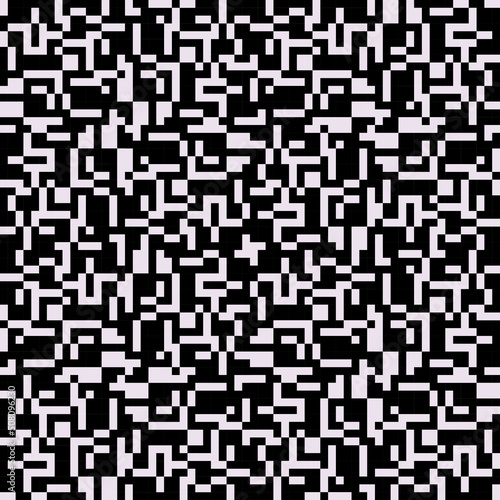 Black-white cubes texture. Seamless canvas of abstract pixel rectangles.
