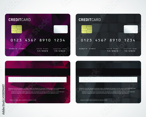 Realistic plastic credit card. Bank card with chip. Shopping discount plastic card. Vector template card for finance.
