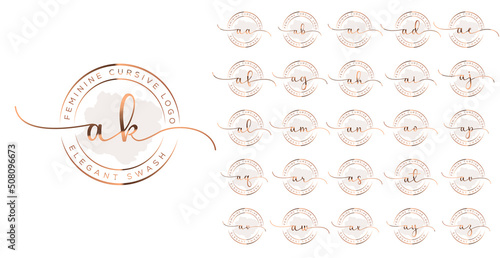 Luxury feminine initial logo design with calligraphy swashes Premium Vector