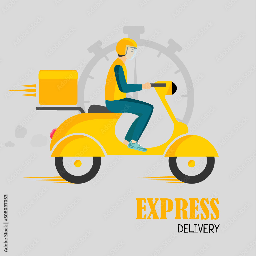 Online delivery service banner , online order tracking, yellow scooter delivery, driver. Shipping. Vector illustration