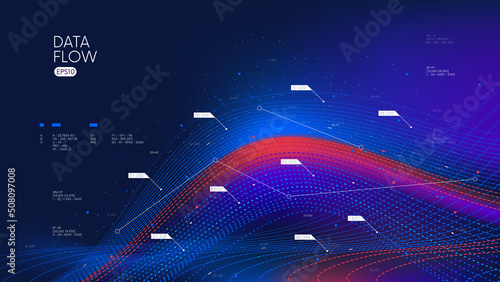 Data science, analysis, processing and presentation, big data in digital form, building a complex report of streaming information, vector technology illustration