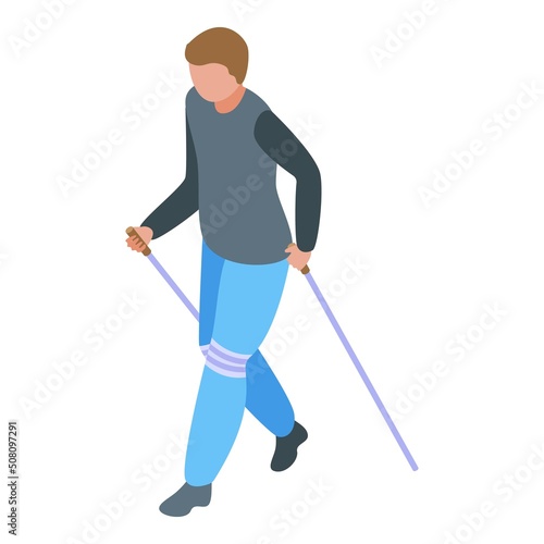 Man nordic walking icon isometric vector. Medical treatment. Team support