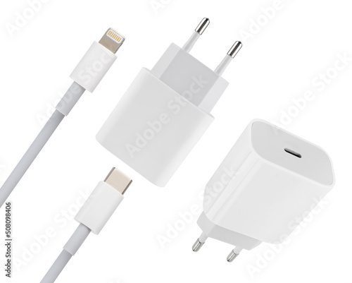 power adapter for phone tablet, on white background photo