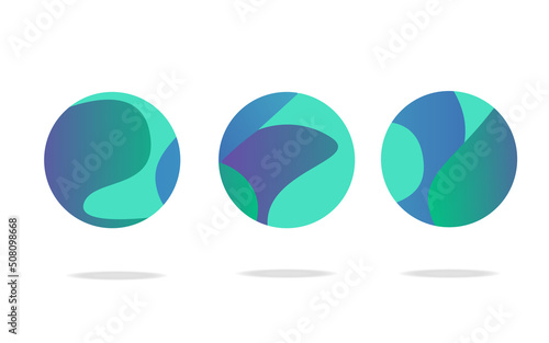 Set of round abstract badges, icons or shapes in mint, green and blue colors.