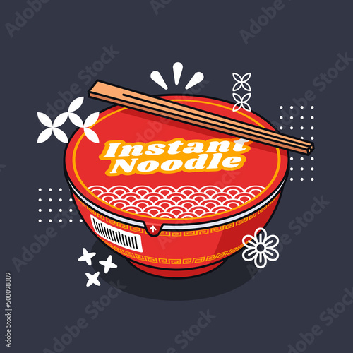 Japanese Instant Ramen Noodle in Red Bowl (ID: 508098889)