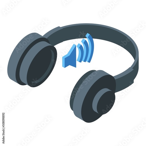 Headphones arabic lesson icon isometric vector. Online arab. Class teacher