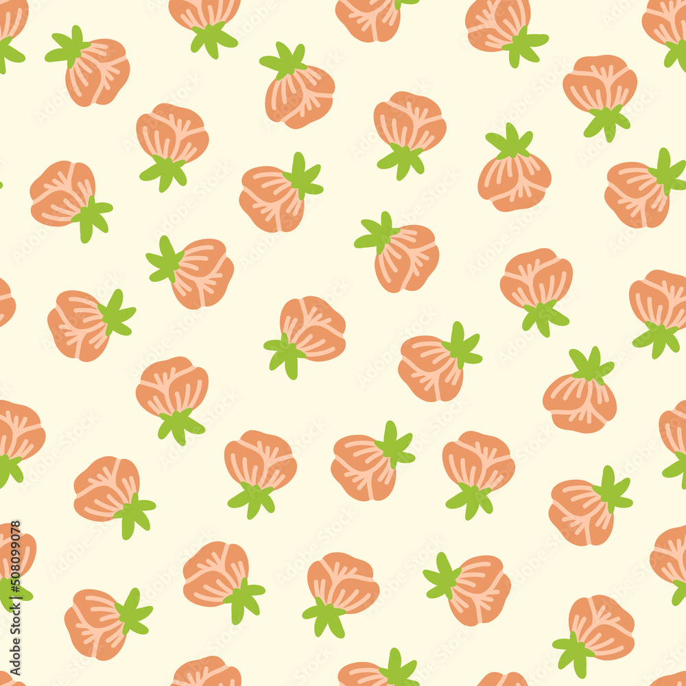 Floral Vector Seamless Pattern with Orange Roses on a pastel Background. Nature simple flower wallpaper, print.