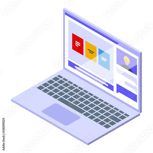 Laptop online arab lesson icon isometric vector. Arabic school. Class teacher