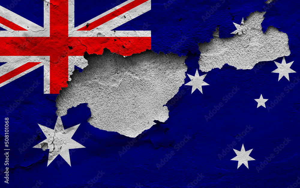 Graphic Concept of a damaged Flag of Australia painted on a wall.