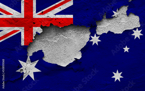 Obraz na płótnie Graphic Concept of a damaged Flag of Australia painted on a wall. w salonie