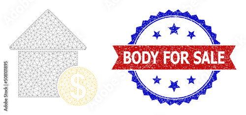 Billede på lærred Net mesh mortgage cost polygonal wireframe icon, and bicolor unclean Body for Sale stamp