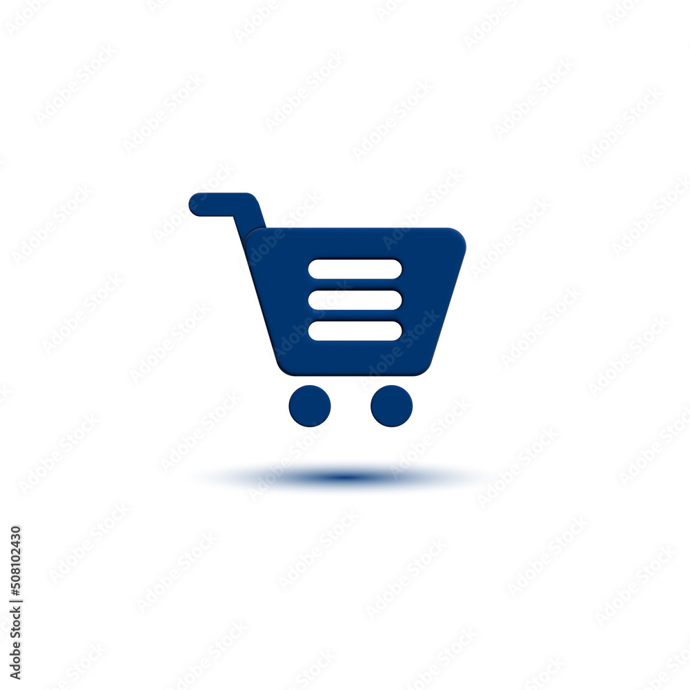 3d shopping cart icon on white background. Blue shopping trolley 3d shopping cart icon on white background. Blue shopping trolley