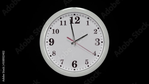 Wallpaper Mural White Wall Clock With A Black Arrows And Red Second Hand On Black Background. Wall Clock Face Of Time Of 2.00 Am Or Pm. 4k. ProRes. Torontodigital.ca