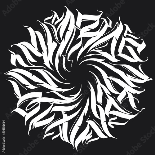 Calligraphy abstract lettering, ornamental design composition, print design