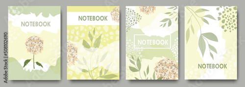 Set of cover designs for notebook, notepad, poster or banner, invitation with abstract plants and flowers, shapes and elements. Vector