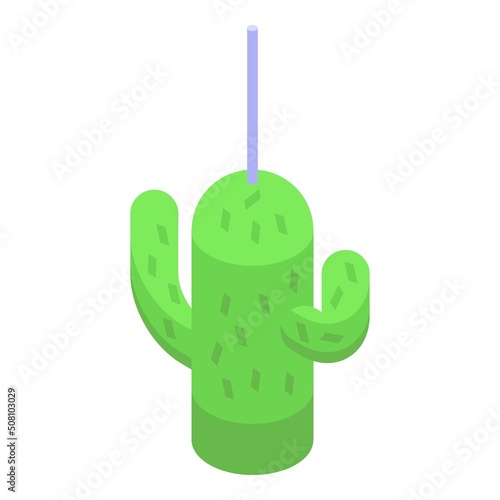 Mexican pinata green cactus icon isometric vector. Mexico party. Candy carnival