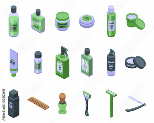 Shaving cosmetics icons set isometric vector. Man shave. Beard skin