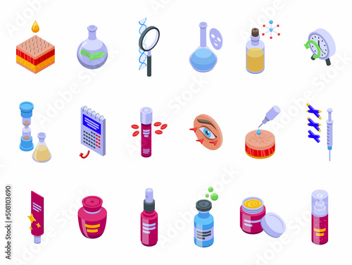 Anti-aging cosmetics icons set isometric vector. Face beauty. Facial treatment