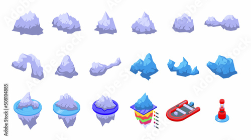 Iceberg icons set isometric vector. Winter melting. Winter cold