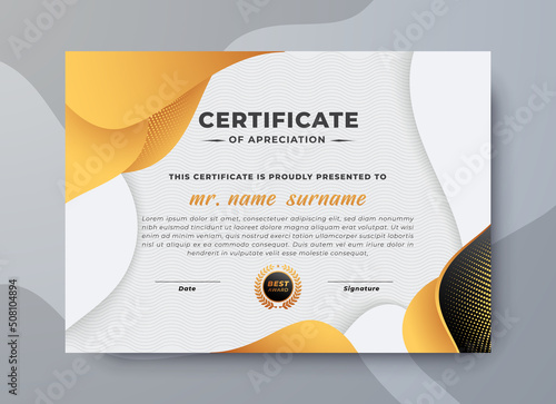 Gradient golden luxury certificate template, Diploma of modern design or gift certificate