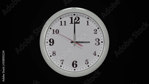 Wallpaper Mural Black Arrows And Red Second Hand Of White Wall Clock. Black Background. Wall Clock Face Beginning Of Time Of 3.00 Am Or Pm. 4k. ProRes. Torontodigital.ca