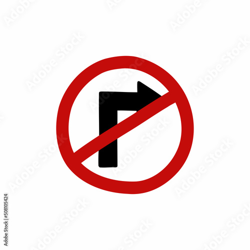 no right turn sign doodle icon, vector color line illustration