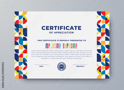 Certificate abstract geometric template, premium certificate template with multicolor geometric shapes.