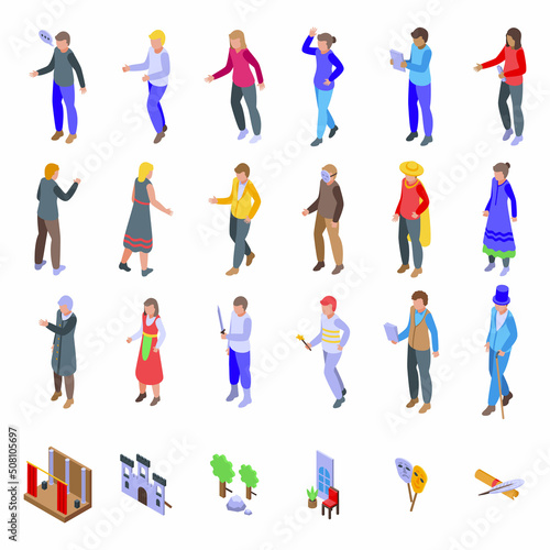 Acting lessons icons set isometric vector. Online kid. Drama skill