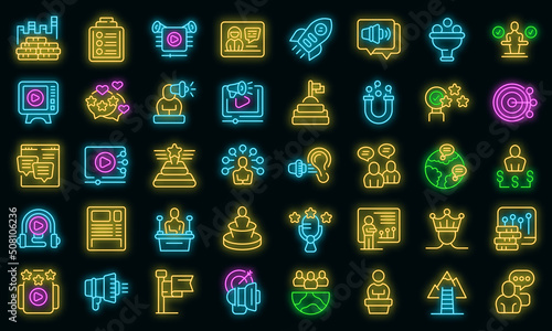 Key opinion leader icons set outline vector. Key strategy. Business leadership vector neon
