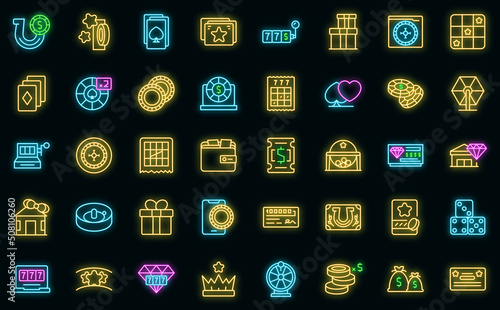 Sweepstake icons set outline vector. Chance activity. Lottery scam vector neon