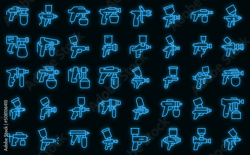 Paint sprayer icons set outline vector. Wrap coating. Automotive spray vector neon