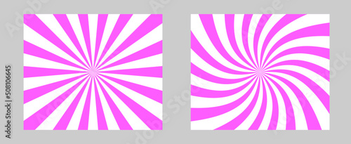 Solar explosion Sun Burst Effect. Vector Sunburst wallpaper. Pink fuchsia color burst set sun rays background. Circus background, abstract pattern with colorful rays, banner element for show, fair.