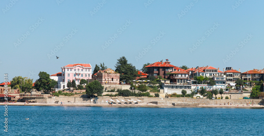 Fototapeta premium Nessebar old town, Bulgaria, Back sea coastal landscape
