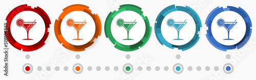 Drink, alcohol concept vector icon set,  modern design abstract web buttons in 5 color options, infographic template for webdesign and mobile apps