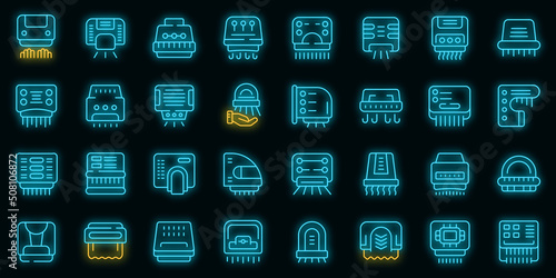 Automatic drying machine icons set outline vector. Air clean. Clean blower vector neon