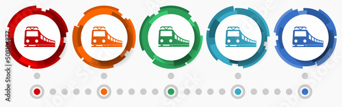 Subway, metro, public transport concept vector icon set, modern design abstract web buttons in 5 color options, infographic template for webdesign and mobile apps