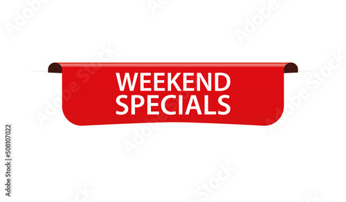 WEEKEND SPECIALS - vector illustration of red colored  label banner on white background	
