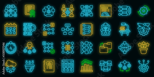 Workflow icons set outline vector. Sitemap plan. Hierarchy network vector neon