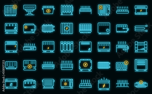 Convector icons set outline vector. Radiator bars. Central climate vector neon