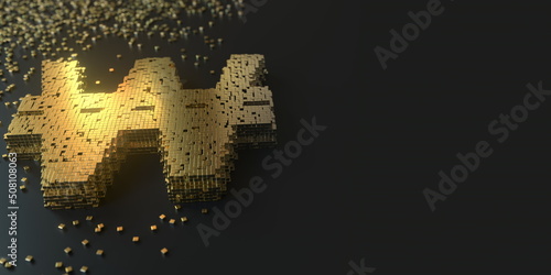 Korean won symbol made with golden blocks. Digital currency or blockchain fintech concepts, 3D rendering photo