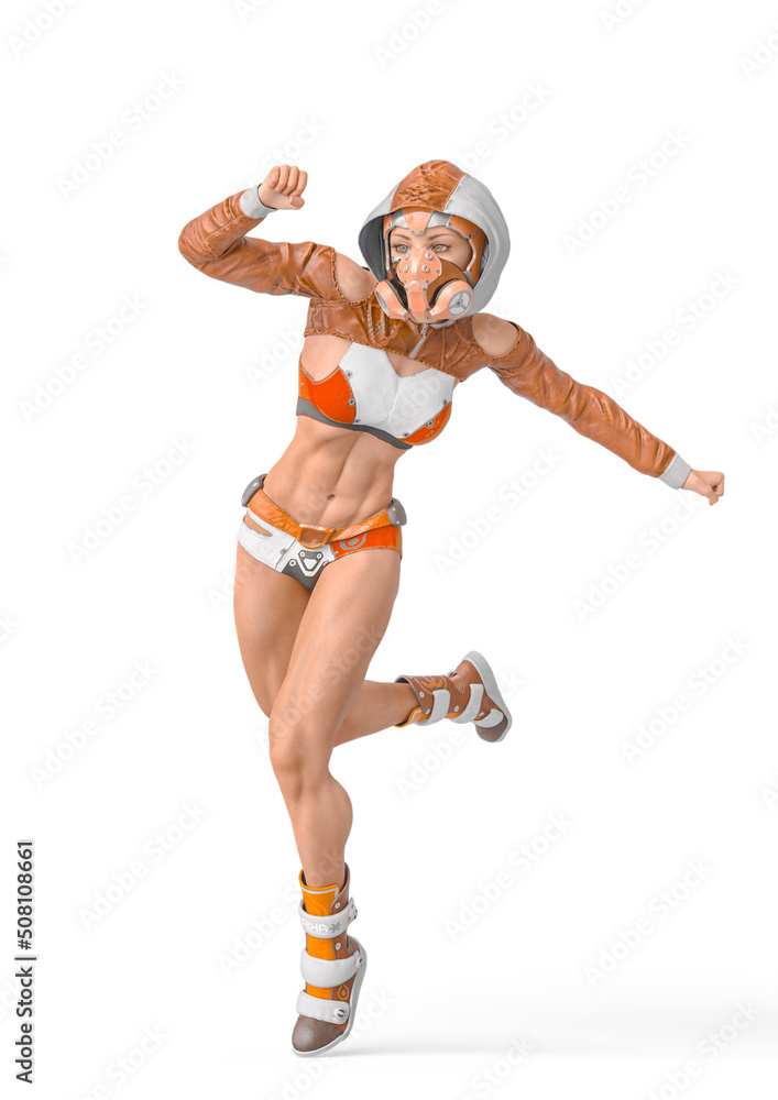 muscular woman in a cyberpunk suit running very fast muscular woman in a cyberpunk suit running very fast