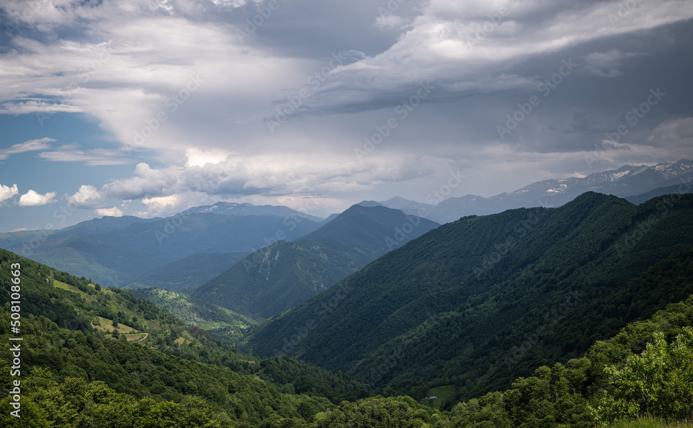 green landscape of southwestern France in the Pyrenees mountains