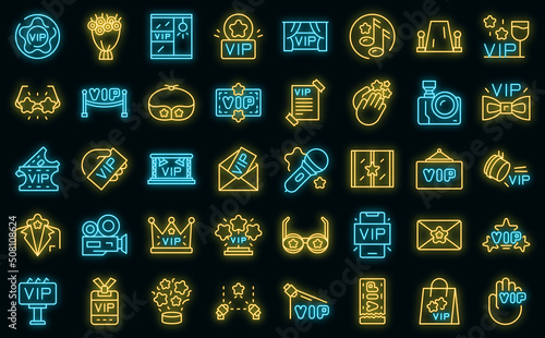 Vip event icons set outline vector. Member club. Celebrity membership vector neon