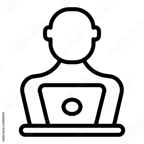 Laptop working icon outline vector. Business team. Busy office