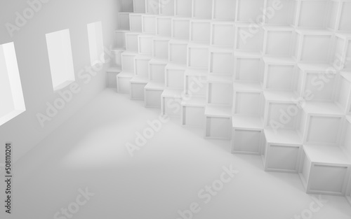 Abstract Interior Concept. Hypnotic Corporate Construction. White Building Concept. Artistic Business Template. 3D ilustartion.