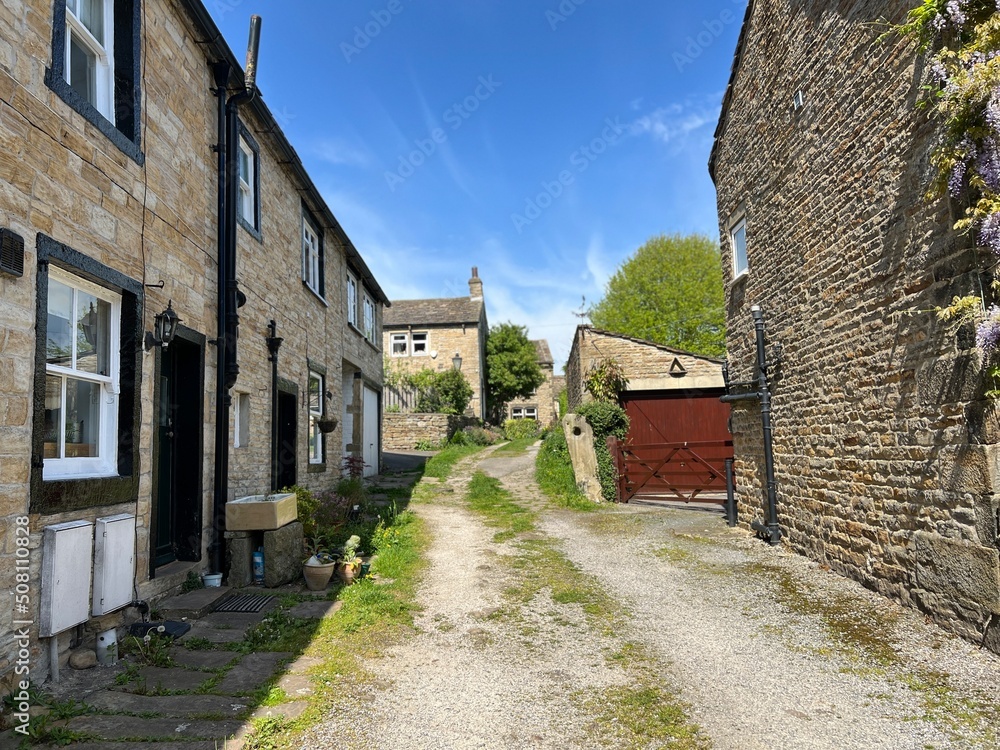 Small side street, on a sunny day in the village of, Cononley, Keighley, UK